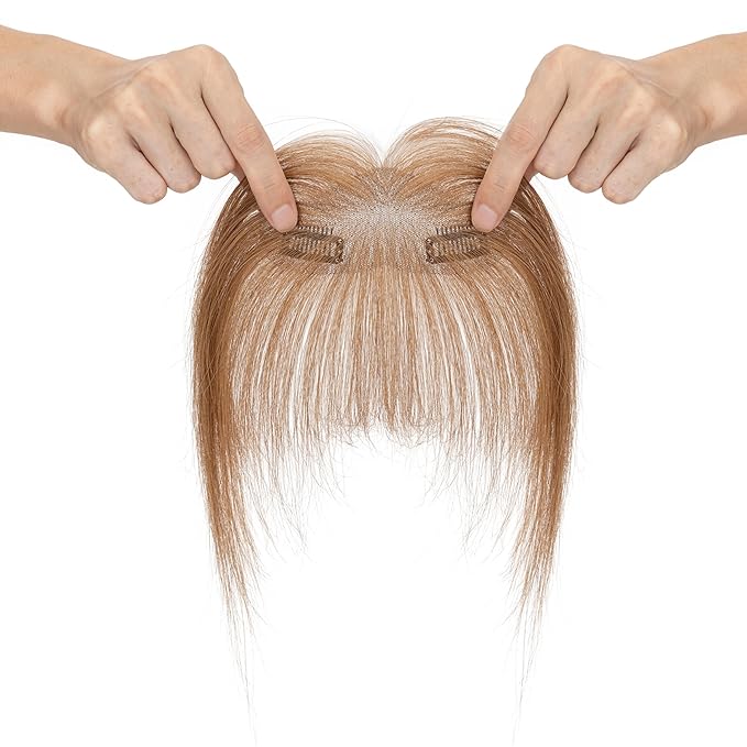Benehair Clip on Bangs Human Hair, Front Hair Extensions for Women Hair Pieces with Temples for Daily Wear (Light Brown)