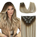 SURNEL Clip in Human Hair Extensions Balayage Clip in Hair Extensions 20 Inch 7pcs 160g Walnut Brown to Ash Brown and Golden Blonde Real Human Hair(7C#3/8/22-20'')