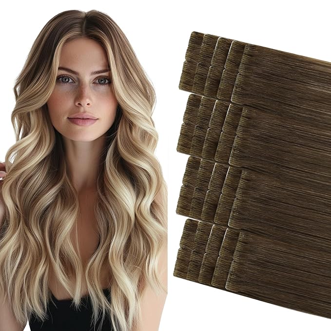 COOKAYU Invisi Edge Tape in Extensions Human Hair Walnut Brown to Ash Brown and Blonde Seamless Injected Tape Ins Straight invisible Hair Extensions 14Inch 30g 20pcs/pack