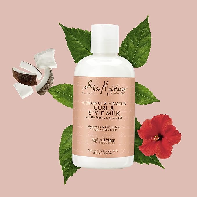 SheaMoisture Curl & Style Milk Coconut & Hibiscus with Silk Protein & Neem Oil for Thick, Defined, Curly Hair Fair Trade, Sulfate-Free 8 oz