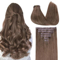 GOO GOO Clip in Hair Extensions Real Human Hair, Remy Human Hair Extensions Clip ins for Women, Natural Human Hair, 16inch 110g 7Pcs, 5 Light Ash Brown