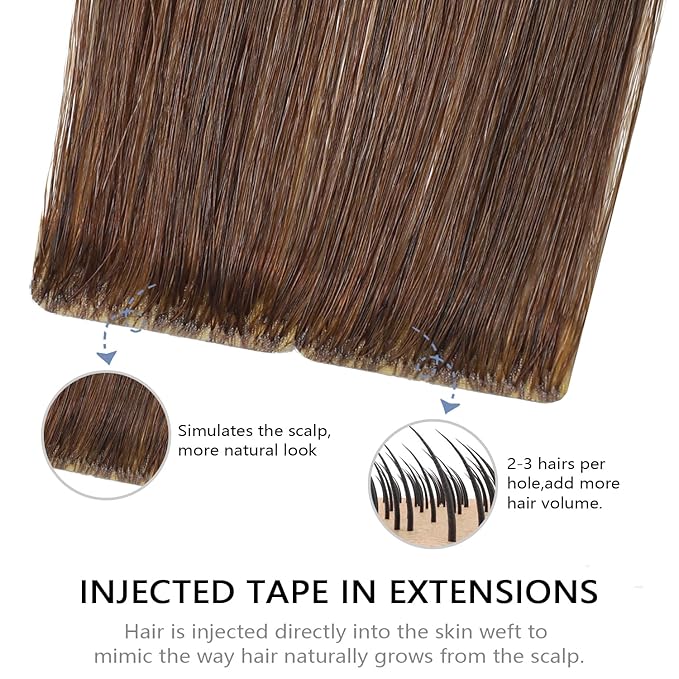 COOKAYU Invisible Tape in Human Hair Extensions, 18Inch 20pcs 40g Medium Brown Injected Tape in Hair Seamless Invisi Edge Extensions