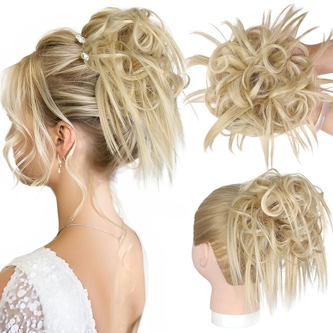HMD Tousled Updo Messy Bun Hair Piece Hair Extension Ponytail With Elastic Rubber Band Updo Bun Synthetic Hairpieces for Women