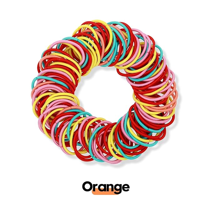 120 Pcs Small Hair Ties for Thin Hair & Kids - 1 Inch, 2mm No-Damage Elastic Bands in, Orange