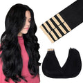 GOO GOO Tape in Hair Extensions Human Hair, 1 Jet black, 18inch 25g 10pcs, Skin Weft Seamless Invisible, Silky Straight with Thick Ends, Remy Human Hair