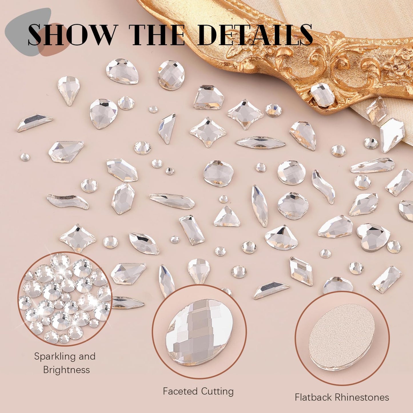 1680Pcs Silver Clear Nail Rhinestones 180Pcs Multi Shapes Glass Flatback Nail Gems + 1500Pcs 1.5-4mm Round Crystal, Manicure Nail Charms Diamond Gemstones for Acrylic Nails Decoration