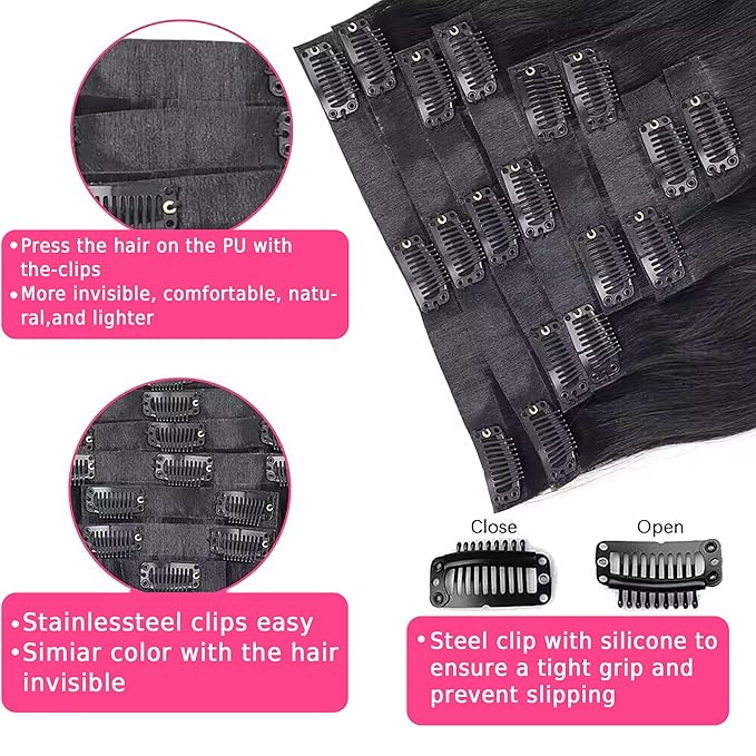 Seamless Body Wave Clip Ins PU Weft Clip In Hair Extensions Real Human Hair Clip Ins 16 Inch 100% Unprocessed Human Hair Extensions 8pcs/set 120g
