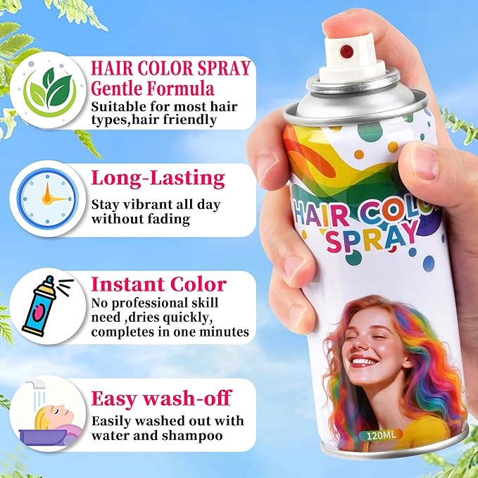 2 Pack Black hair spray,Black Hair spray temporary for Women Kids Men, Washable Temporary Hair Dye Spray，Spray hair color Non-Sticky，For Christmas Party, Halloween Crazy Hair Day,Cosplay Party