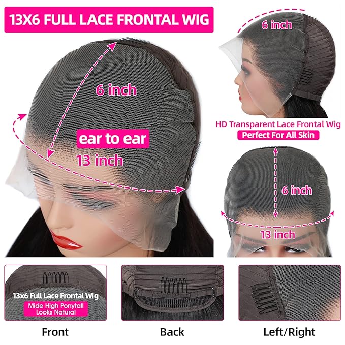 Lemoda 13x6 Full Lace Frontal Wig 180% Density Straight Lace Front Wigs Human Hair HD Transparent Lace Glueless Wig Pre Plucked 15A Brazilian Virgin Human Hair Wigs for Women 22 Inch