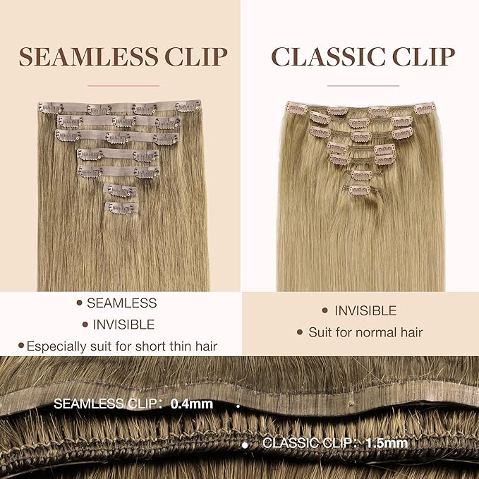 GOO GOO Clip in Hair Extensions Real Human Hair, Remy Human Hair Extensions Clip ins for Women, Natural Human Hair, 16inch 110g 7Pcs, 7 Bronde