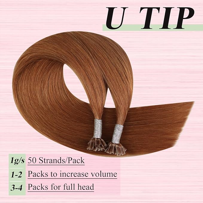 YoungSee U Tip Hair Extensions Human Hair Copper Utip Hair Extensions for Long Hair Copper 22In 50s/50G