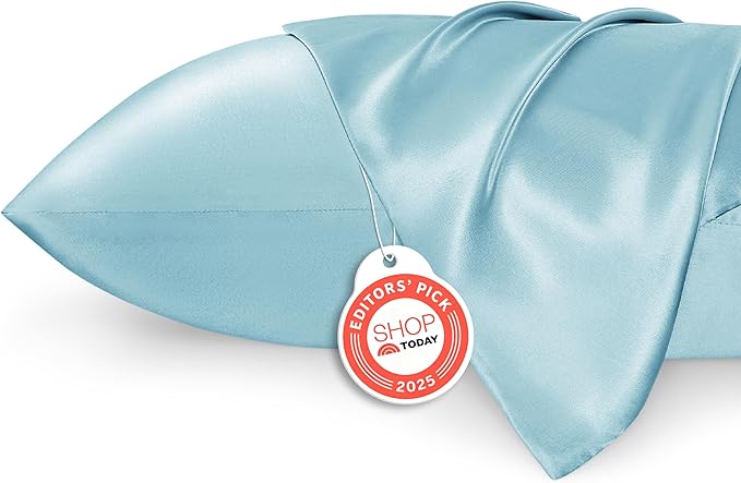 Bedsure Satin Pillowcase 2 Pack Similar to Silk Pillow Cases Standard Size, Pillow Case for Sleeping Women with Envelope Closure, Gifts for Women Men, Aqua, 20x26 Inches, 2pcs