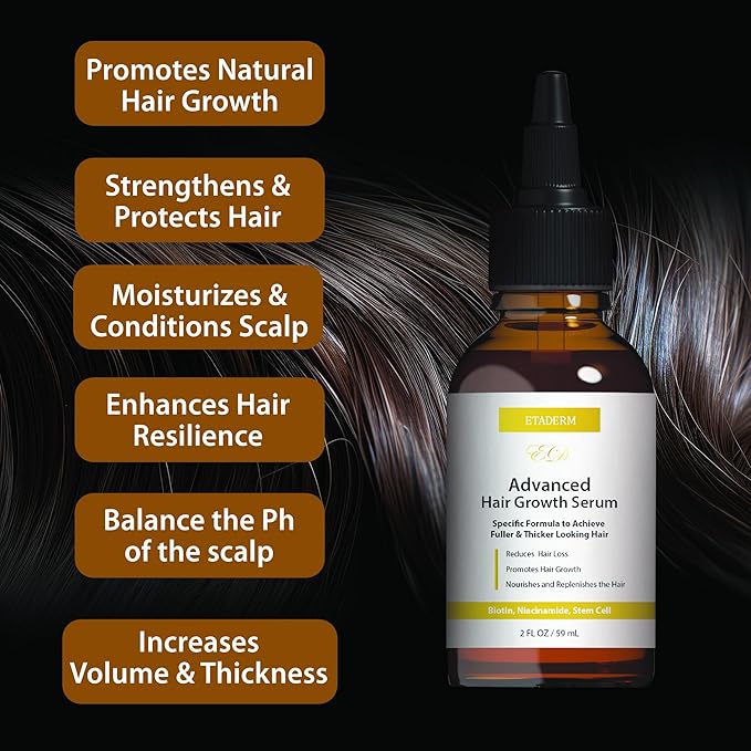 Advanced Hair Growth Serum - Hair Growth Oil with Aloe Vera Biotin, Caffeine & Keratin - Hair Oils Stimulates Growth, Moisturizes & Conditions Scalp - Hair Serum for Thicker Fuller Hair 60ml