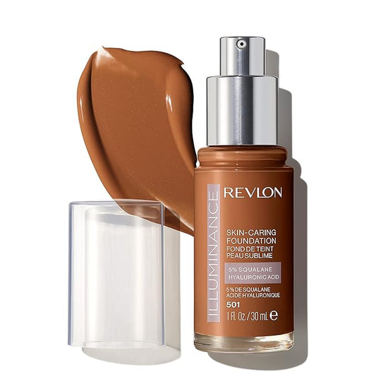 Revlon Illuminance Skin-Caring Liquid Foundation, Hyaluronic Acid, Hydrating and Nourishing Formula with Medium Coverage, 501 Toasted Caramel (Pack of 1)
