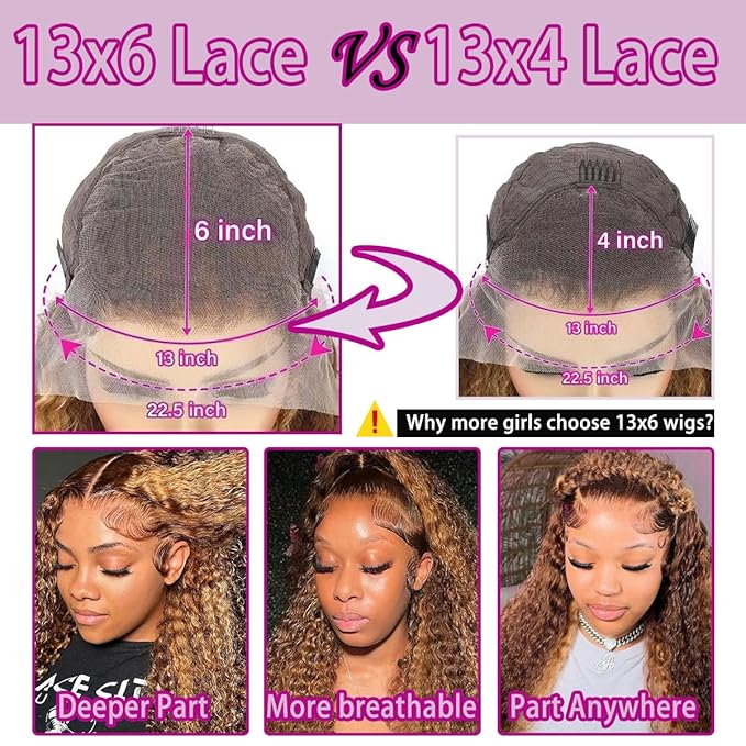 Highlight Ombre 13x6 Deep Wave Transparent Lace Front Wigs Human Hair P4/27 Highlight Curly Wig 210% Density HD Lace Frontal Wigs Glueless Wigs Human Hair Pre Plucked with Baby Hair 20 Inch