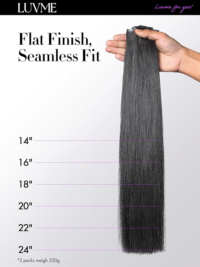 LUVME Yaki Straight Seamless 110g 7Pcs Clip in Hair Extensions Full Max with 18inch Remy Human Hair Extensions, Natural Black 100% Real Soft Hair