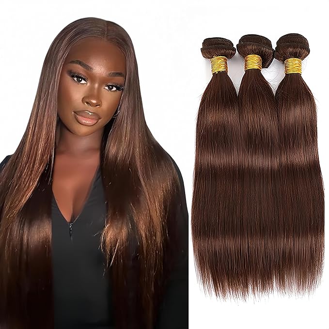28 30 32 Inch Dark Brown Bundles Human Hair Color 4 Straight Bundle Niegmeag Virgin Remy Hair Extensions Double Weft Brown Bundles Hair Weave