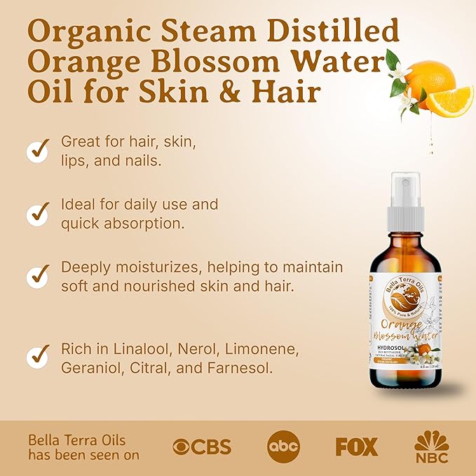 Bella Terra Oils Orange Blossom Water (Neroli Hydrosol) – 1gallon, Radiant Skin Refresher, Natural Aroma, Revitalize & Glow