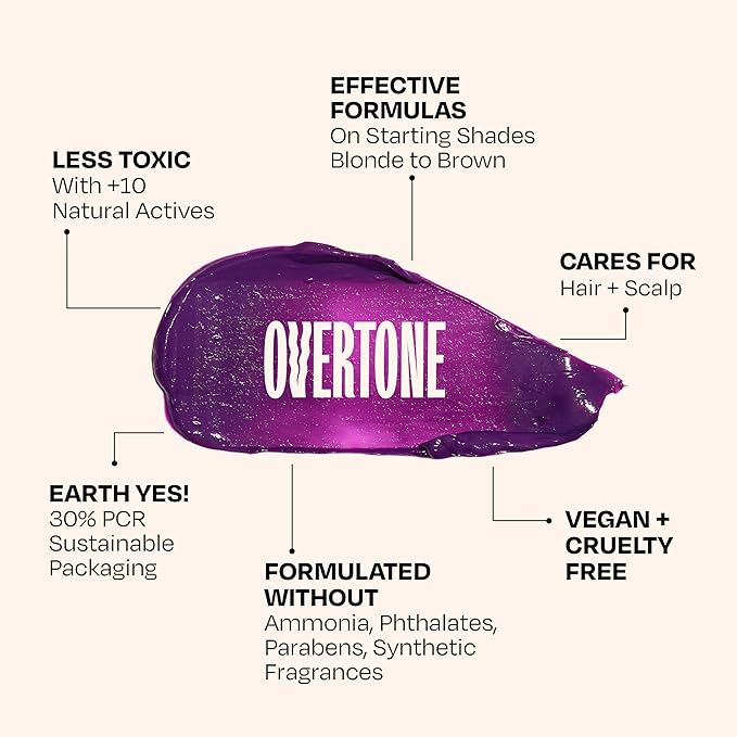 Overtone Semi Permanent Hair Color Conditioner, Vibrant Purple, 8 oz, Nourishing, Damage-Free, Color Depositing Mask for All Hair Types with Shea Butter & Coconut Oil, Vegan & Cruelty-Free