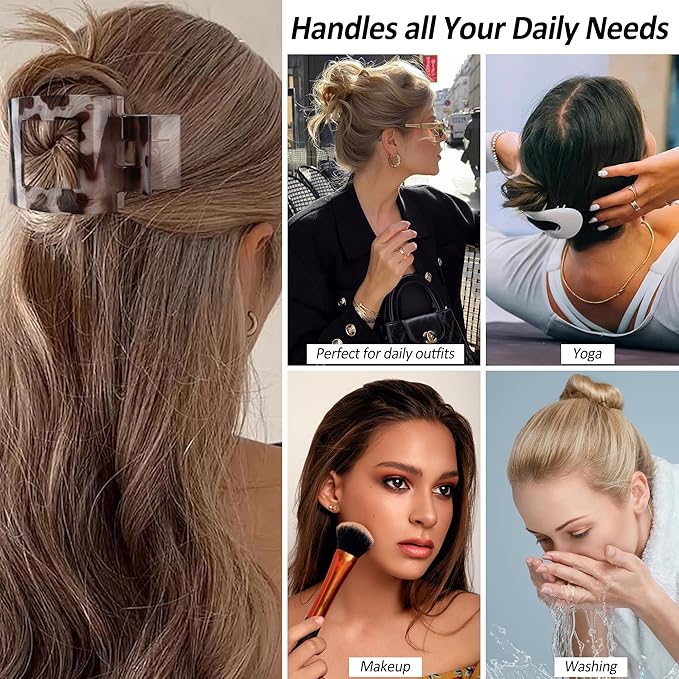 Velscrun Flat Hair Clips for Women Girls, 2 Styles 8 Pcs Lay Flat Claw Clips, Strong Hold French Duck Billed Large Side Hair Jaw Clip for All Hair Types, Non Slip Grip for Daily Styling Tortoise