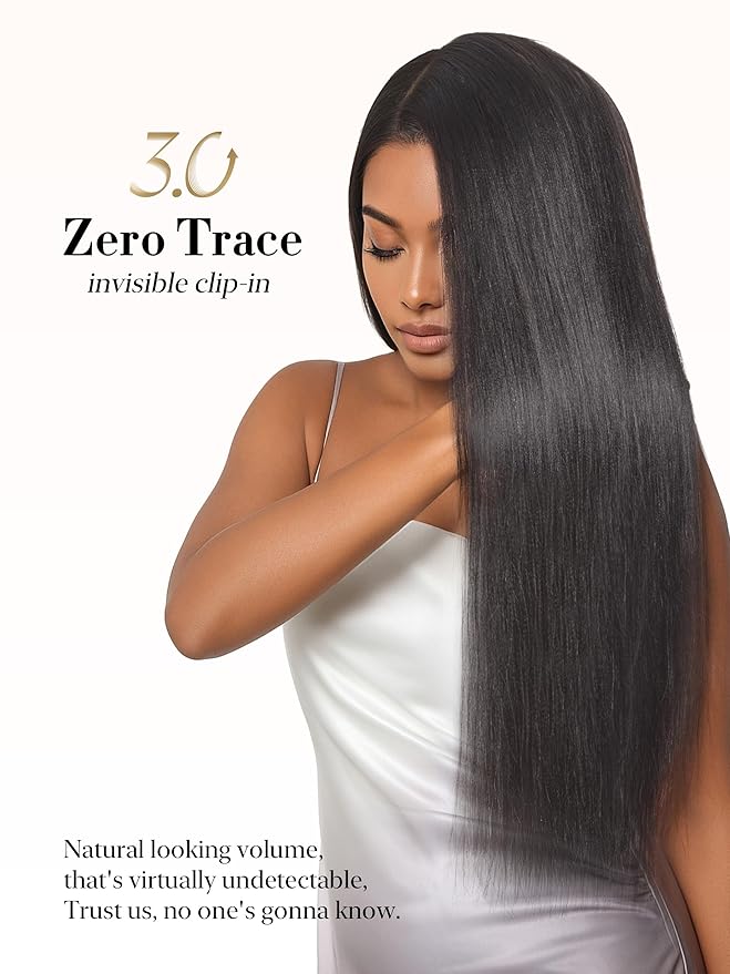 LUVME 0.59mm Zero Trace Invisible Clip in Hair Extensions, Yaki Straight 2 Pack 7 Pcs 100g 18 Inch, 100% Real Human Hair Clip Ins, Invisible Multi Piece System, Comfortable Wear for School & Work