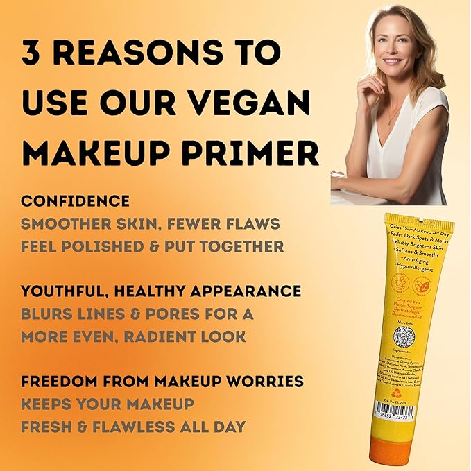5 in 1 Primer For Face Before Makeup | 17% Vitamin C | All Day Grip | Dark Spot Corrector | Silky Matt Finish | Chemical Free | Vegan | All Skin Types | Made in America | 1fl oz