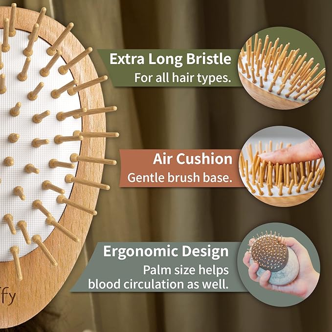 Uffy Acubrusher – 24K Gold-Plated Gua Sha Hair Brush - Ergonomic Scalp Massager for Dandruff & Hair Growth, Suitable for All Hair Types - Ideal Gift Choice in Walnut Wood