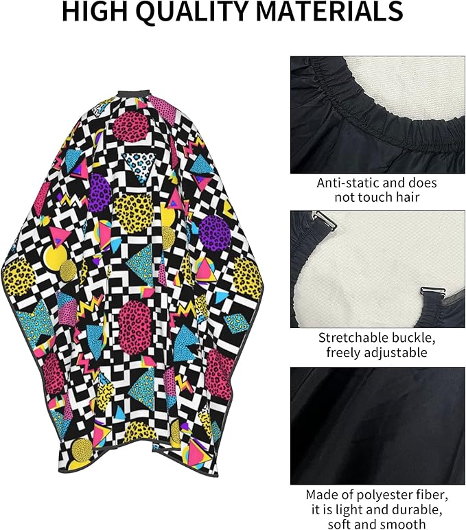 Extra Large Hair Styling Cape, Haircut Apron Black and White Checkered Retro 80S 90S Haircuting Salon Cape Gown for Hair Cutting Styling