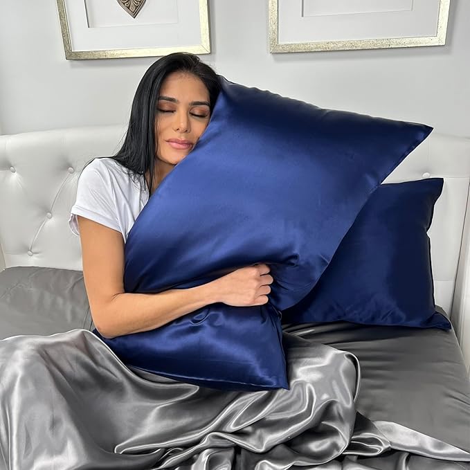 Mulberry Park 30 Momme 100% Pure Mulberry Silk Pillowcase - Luxury Charmeuse Weave for Hair and Skin, Cooling Silk Pillow Cover for Beauty Sleep - King Size 20"x30" / Navy