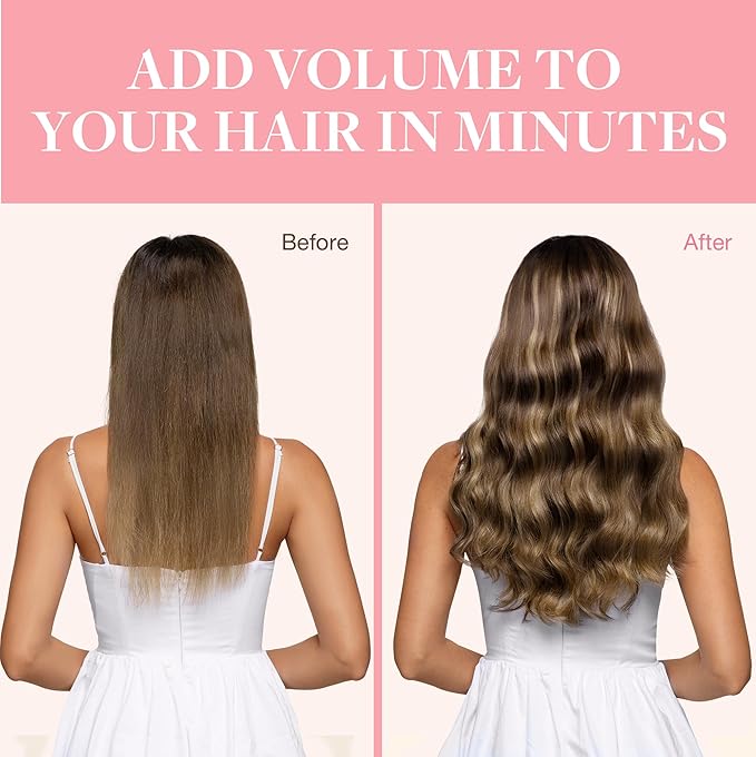GOO GOO Clip in Hair Extensions Real Human Hair, Remy Human Hair Extensions Clip ins for Women, Natural Human Hair, 20inch 120g 7Pcs, 4/27/4 Balayage Chocolate Brown to Caramel Blonde