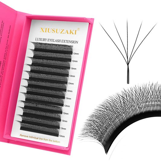 W Lash Extensions Supplies 5D Eyelash Extensions W Shape 0.07mm Thickness D Curl 13mm Premade Fans Easy Fan Lashes Volume Matte Black 12 Rows Crisscross Eye Lashes(W-5D-0.07-D,13mm)