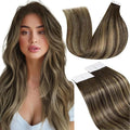 LaaVoo Hair Extensions Tape in Invisible Tape in Hair Extensions Human Hair 16 Inch Balayage Brown to Caramel Blonde with Brown 20pcs 50g