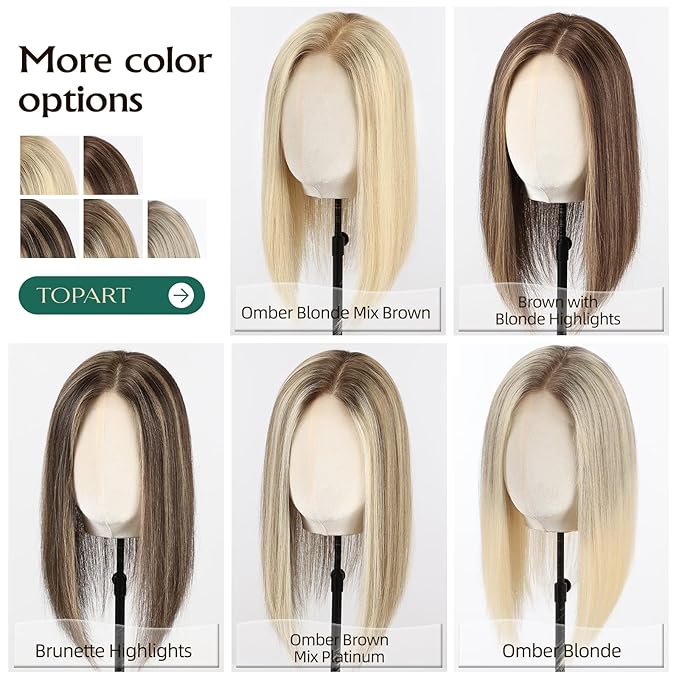 Full Hand Tied Hair Toppers for Women Remy Human Hair Lace Front Topper 14 Inch 6"×6" Partial wig Cover Thinning Hair or Loss No Bangs Top Hair Pieces (Ombre Blonde)