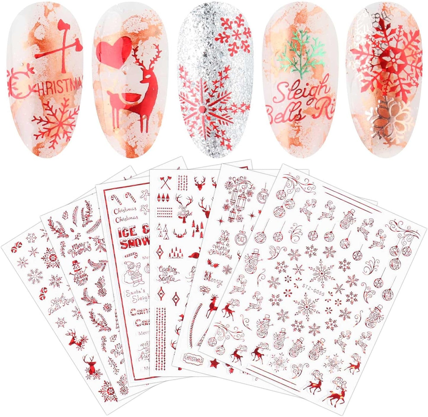 9 Sheets Christmas Nail Art Stickers Decals Self-Adhesive Pegatinas Uñas Navidad Holiday Red Xmas Snowflake Winter Nail Supplies Nail Art Design Decoration Accessories