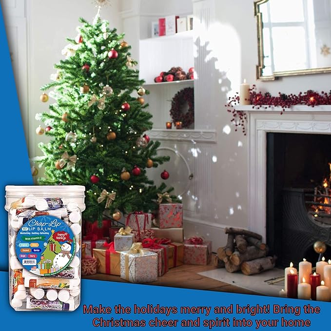 Chap-Lip Vitamin E Lip Balm - Moisturizing Lip Therapy with Coconut Oil in 6 Flavors, 48 Count Holiday Jar