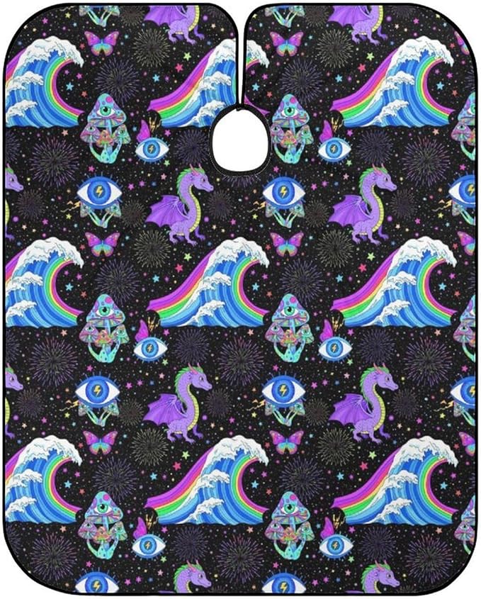Extra Long Hair Styling Cape, Professional Hair Cutting Apron Trippy Mushroom Butterflies Ocean Wave Dragon Eyes Shampoo Cutting Household Capes Wrap for Hair Cutting Styling