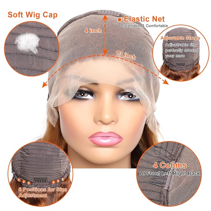 Honey Blonde Ombre Lace Front Wig Human Hair Pre Plucked 13x4 HD Transparent 4/27 Highlight Lace Frontal Wigs with Baby Hair 200% Density Colored Body Wave Lace Front Wigs For Women 22 Inch