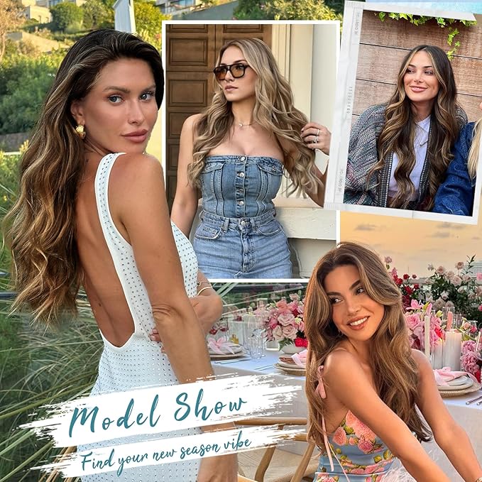 KooKaStyle Hair Extensions Light Brown mix Blonde 626D Clip in Synthetic Highlight Hair Extensions Long Wavy 4PCS Thick Hairpieces 20 Inch for Women