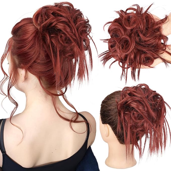 HMD Tousled Updo Messy Bun Hair Piece Hair Extension Ponytail With Elastic Rubber Band Updo Bun Synthetic Hairpieces for Women