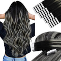 YoungSee Tape in Human Hair Extensions Ombre Black Tape Extensions Human Hair Off Black Ombre Sliver Balayage Tape-in Hair Extensions Real Human Hair 22 Inch 50g 20pcs Long Straight Hair