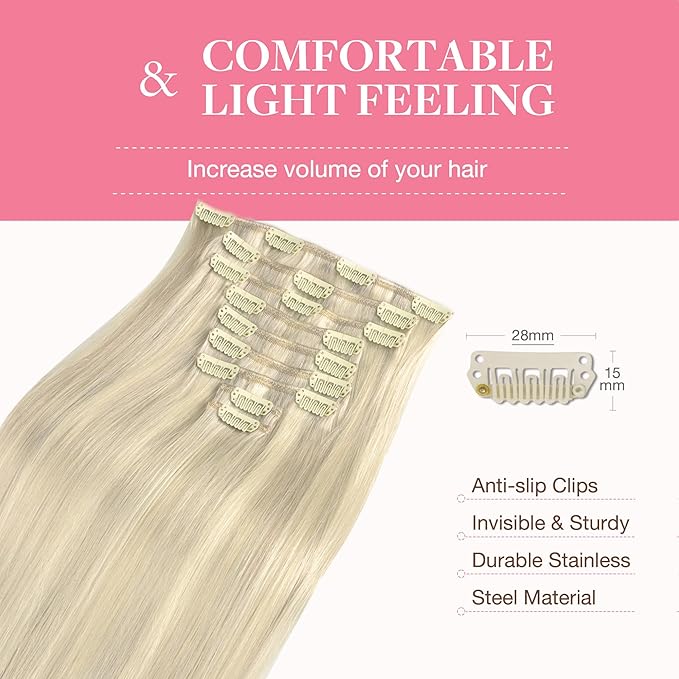 GOO GOO Clip in Hair Extensions Real Human Hair, Remy Human Hair Extensions Clip ins for Women, Natural Human Hair, 22inch 150g 9Pcs, 17A/60A Ash Blonde Highlighted Platinum Blonde
