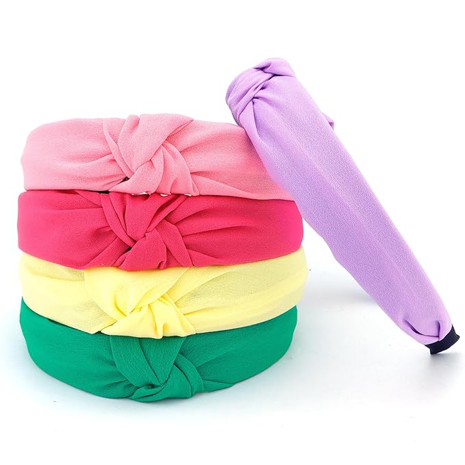 VELSCRUN 5 Pcs Head Bands - Wide Boho Knot Turban Elastic Multicolour Hair Accessories for Women and Girls, Ideal Gifts