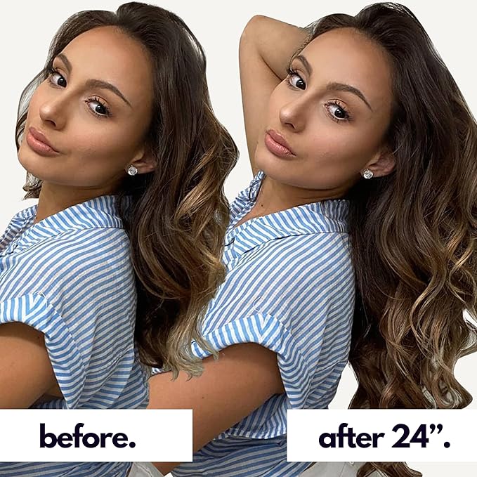 Irresistible Me Real Human Hair Extensions Clip Ins – 100% Human Hair Clip In Extensions for Length & Volume – Invisible Extension – Heat Resistant & Dyeable – Brown Melt, 24 Inches