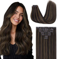 GOO GOO Clip in Hair Extensions Real Human Hair, Remy Human Hair Extensions Clip ins for Women, Natural Human Hair, 14inch 110g 7 Pcs, #2/6 Dark Brown Highlighted Chestnut Brown