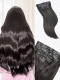 LUVME Straight Seamless 110g 7Pcs Clip in Hair Extensions Full Max with 18inch Remy Human Hair Extensions, Natural Black 100% Real Soft Human Hair