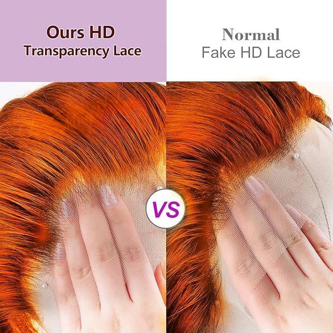Ginger Orange Lace Front Wigs Human Hair 13x6 Body Wave Frontal Wigs Human Hair for Women 200% Density Pre Plucked HD Transparent Lace Glueless 350 Colored Human Hair Wig Bleach Knots 26 Inch