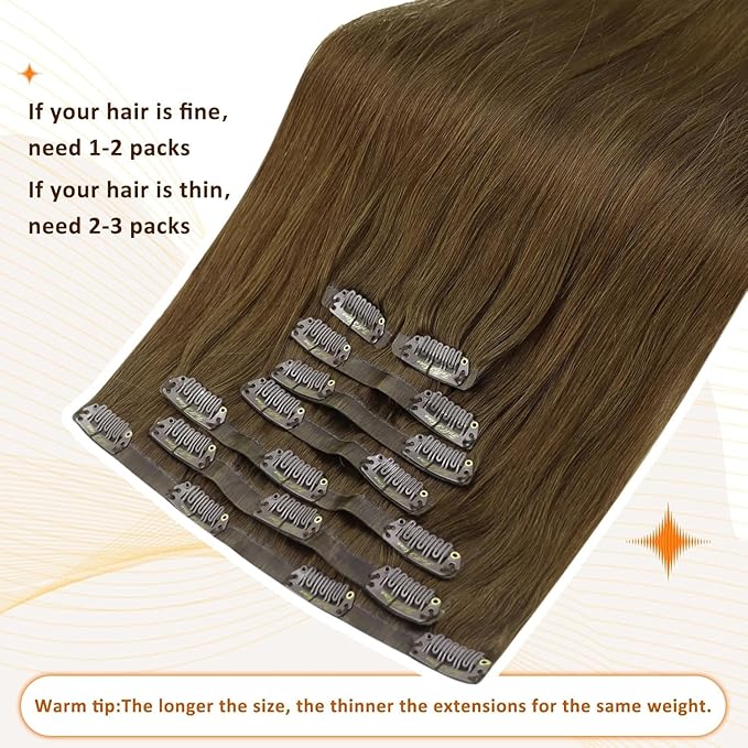 Full Shine Seamless Clip in Hair Extensions Human Hair Medium Brown Hair Extension Clip ins Straight PU Weft for Short Hair Ease of Use 12 Inch 95 Grams 8 PCS