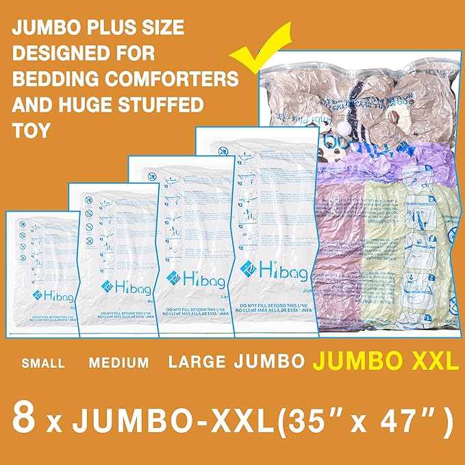 XXL Jumbo 47''X35'' Vacuum Storage Space Saver Bags Extra Large for Blanket, Bedding, Comforters (8 Pack)
