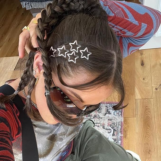 Star Hair Clips 2000s Y2K Snap Hair Barrettes Non Slip Star Hair Accessories Silver Metal Hair Clips for Girls Women -50 PCS 1.18"