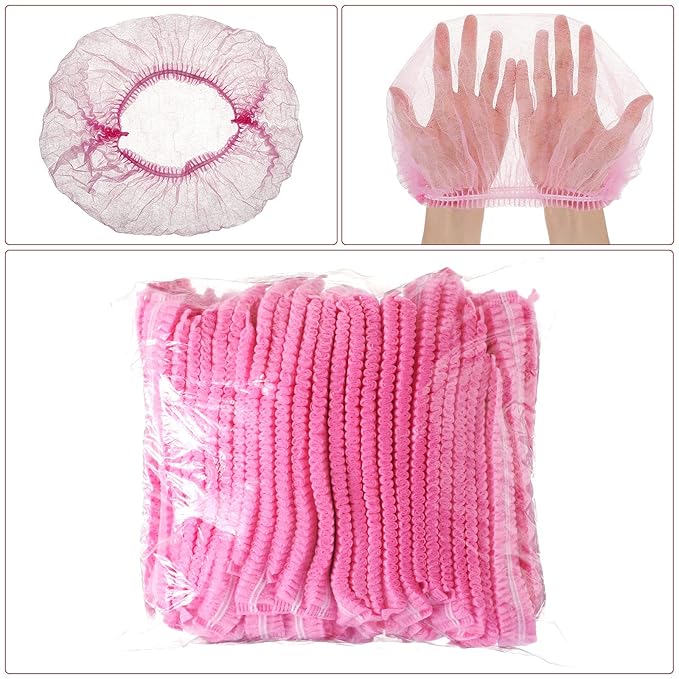 100 Pcs Disposable Nonwoven Bouffant Caps 21 Inch Hair Net Elastic Cap Hair Cover Hats for Beauty Salon Hospital Spa Catering Dust-free Workspace(Pink)
